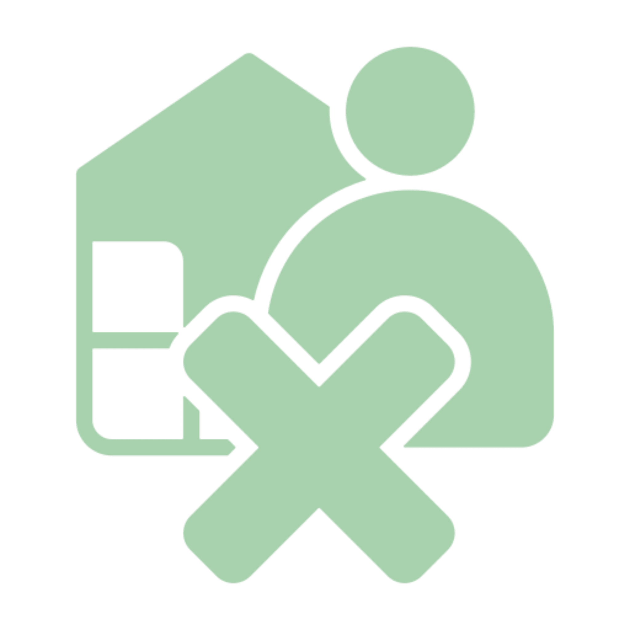 Home with person and X mark