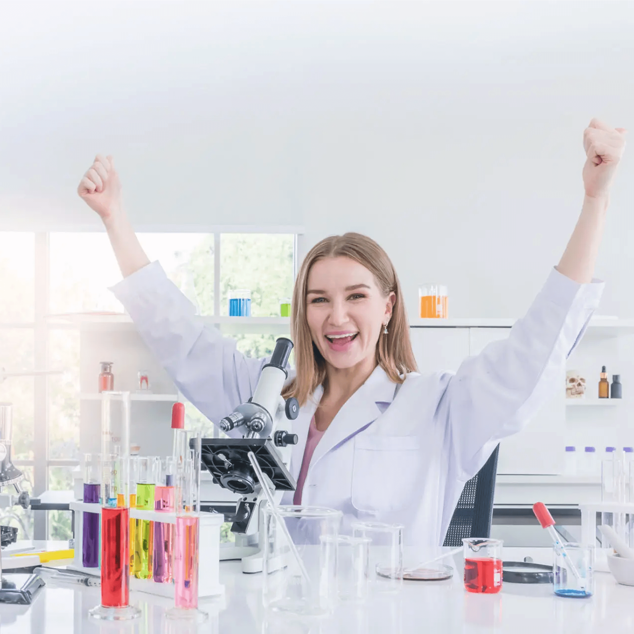 Scientist celebrating in laboratory
