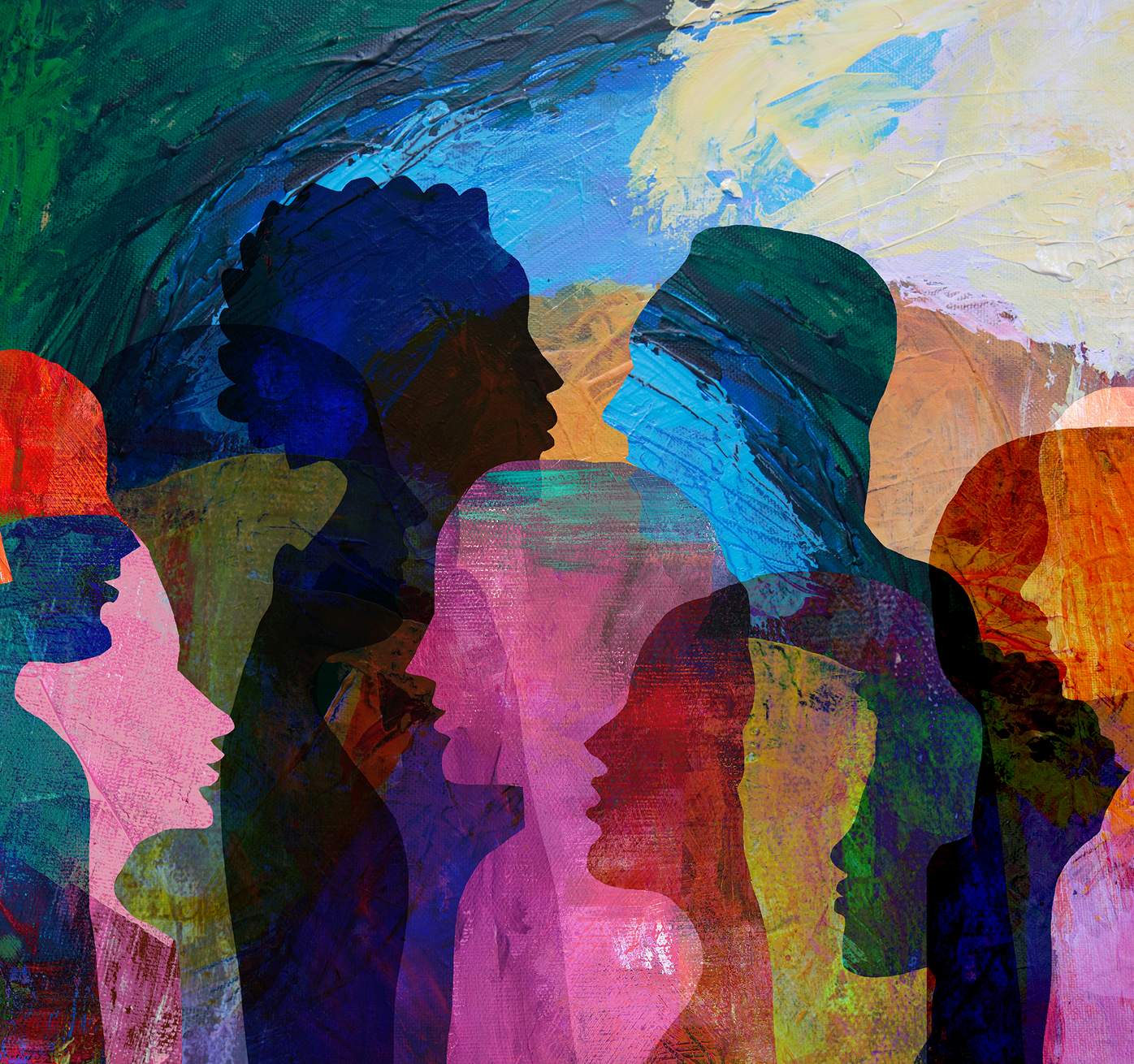 Vibrant abstract human profiles painting