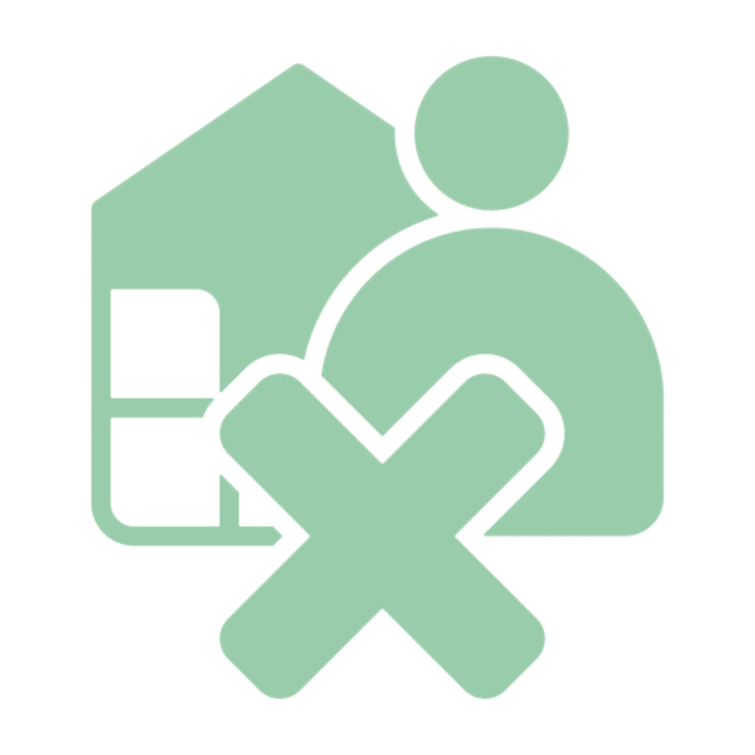 Home with person and X mark