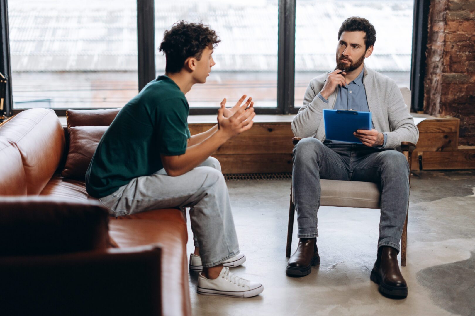 Therapy session: client talking to therapist