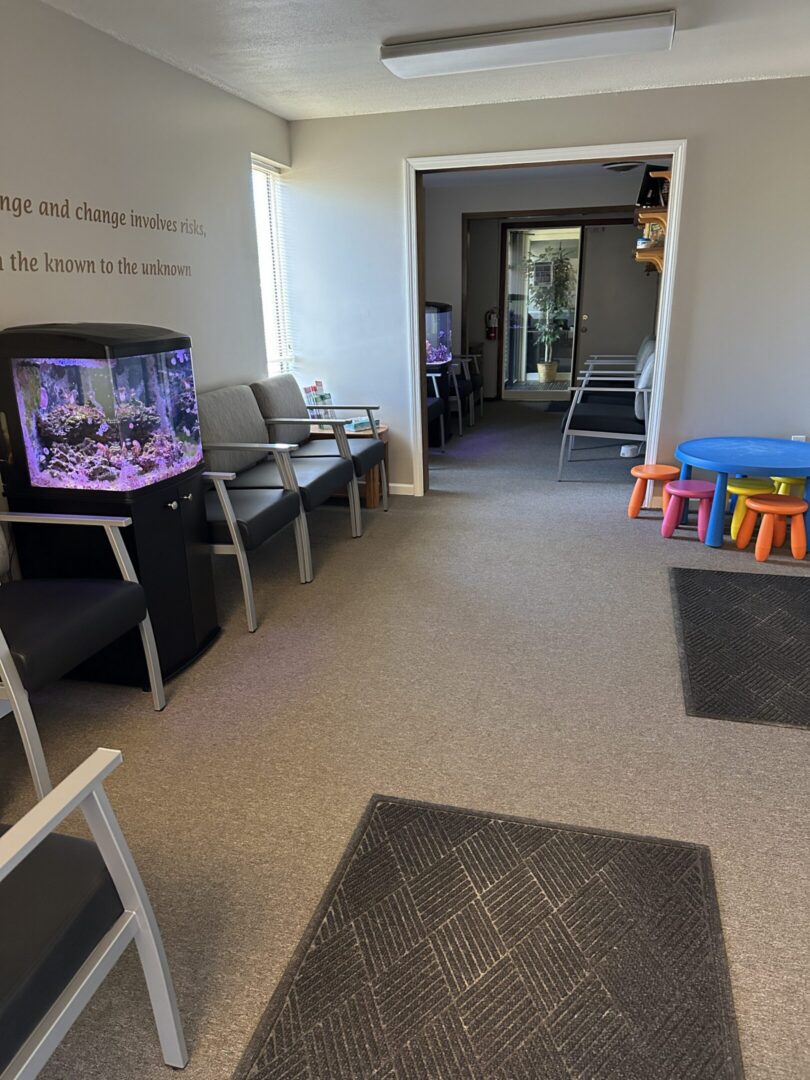 Medical office waiting room with fish tank